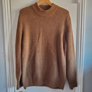Gap Chunky Knit Mock Neck Sweater Wool Alpaca Blend Camel Brown Size M Cozy